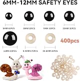 MUCUNNIA 400pcs Black Safety Eyes for Crochet Toys 6-12mm with Washers view 2
