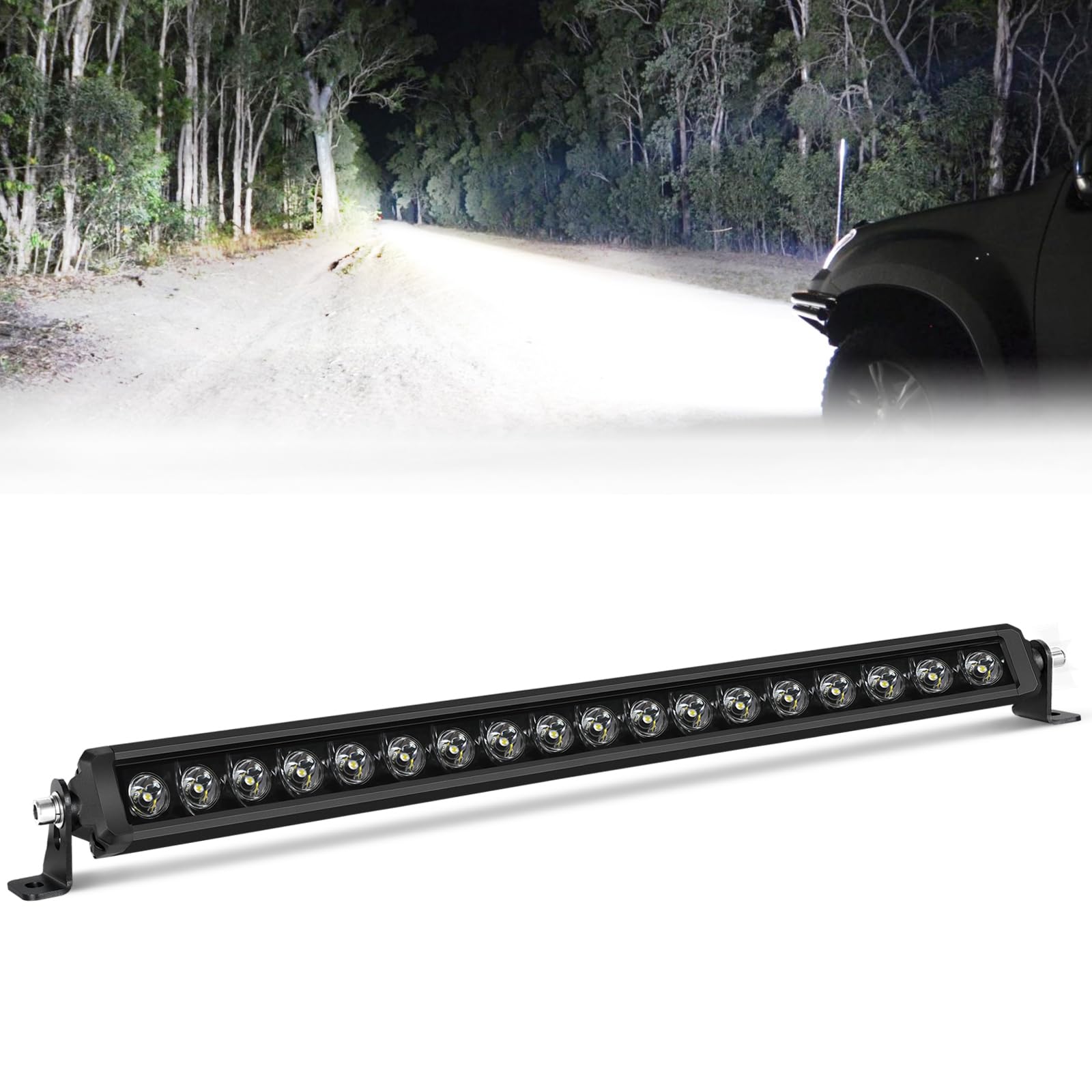 Photo 1 of 20 Inch Single Row LED Light Bar, Muto-Beam Slim Light Bars Spot Beam Off Road Driving Lights LED Fog Lights Bar Waterproof Work Light for ATV UTV Truck SUV Pickup Wrangler