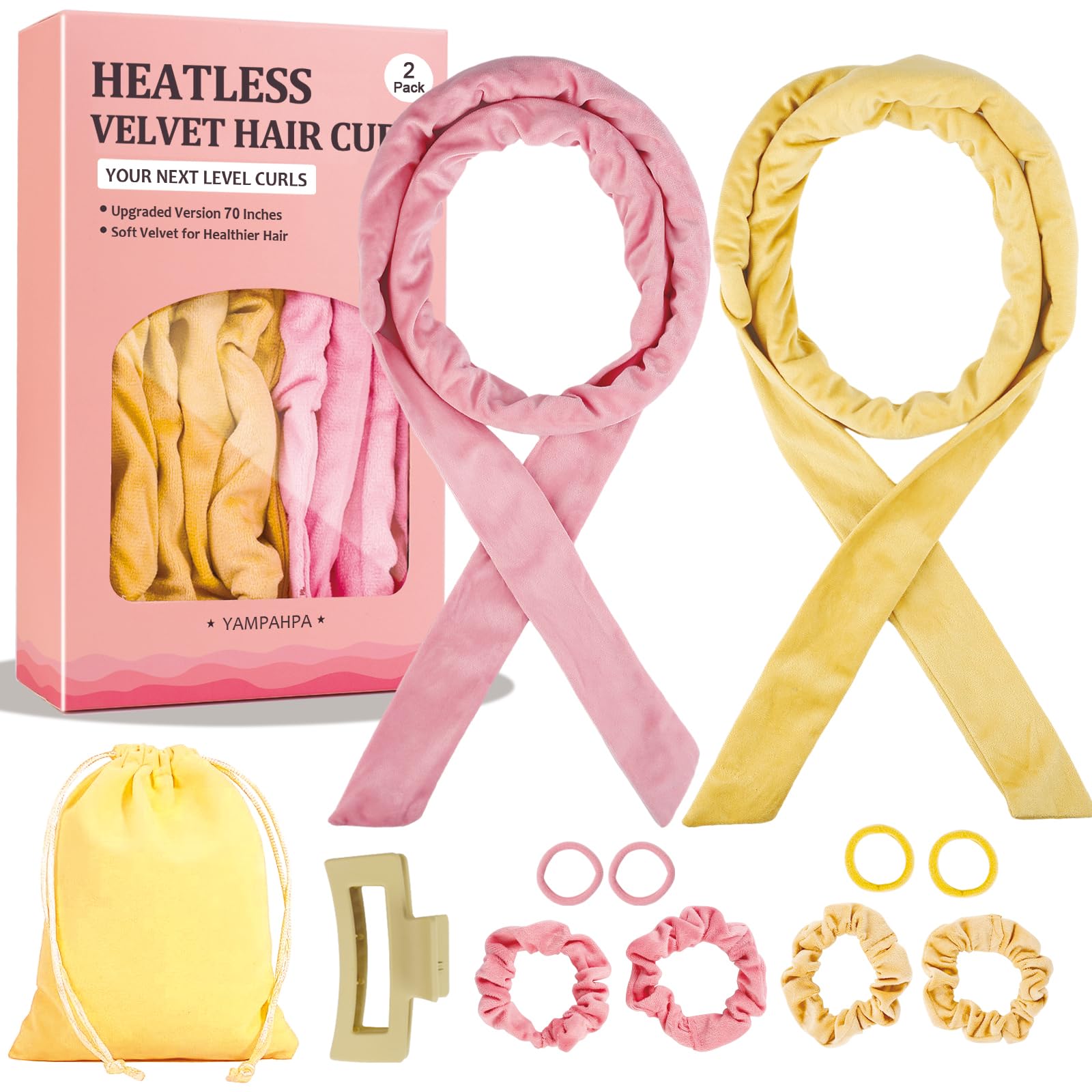 Photo 1 of Heatless Curls Overnight Headband, 70'' No Heat Hair Curlers for Medium Long Hair, Champagne Pink