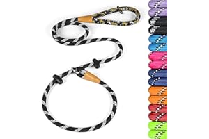 lynxking Slip Lead Dog Leash Reflective, Heavy Duty Comfortable Strong Rope for Large Medium Small Dogs No Pull Pet Training (Black, Large 1/2in x 6ft-Slip Lead)