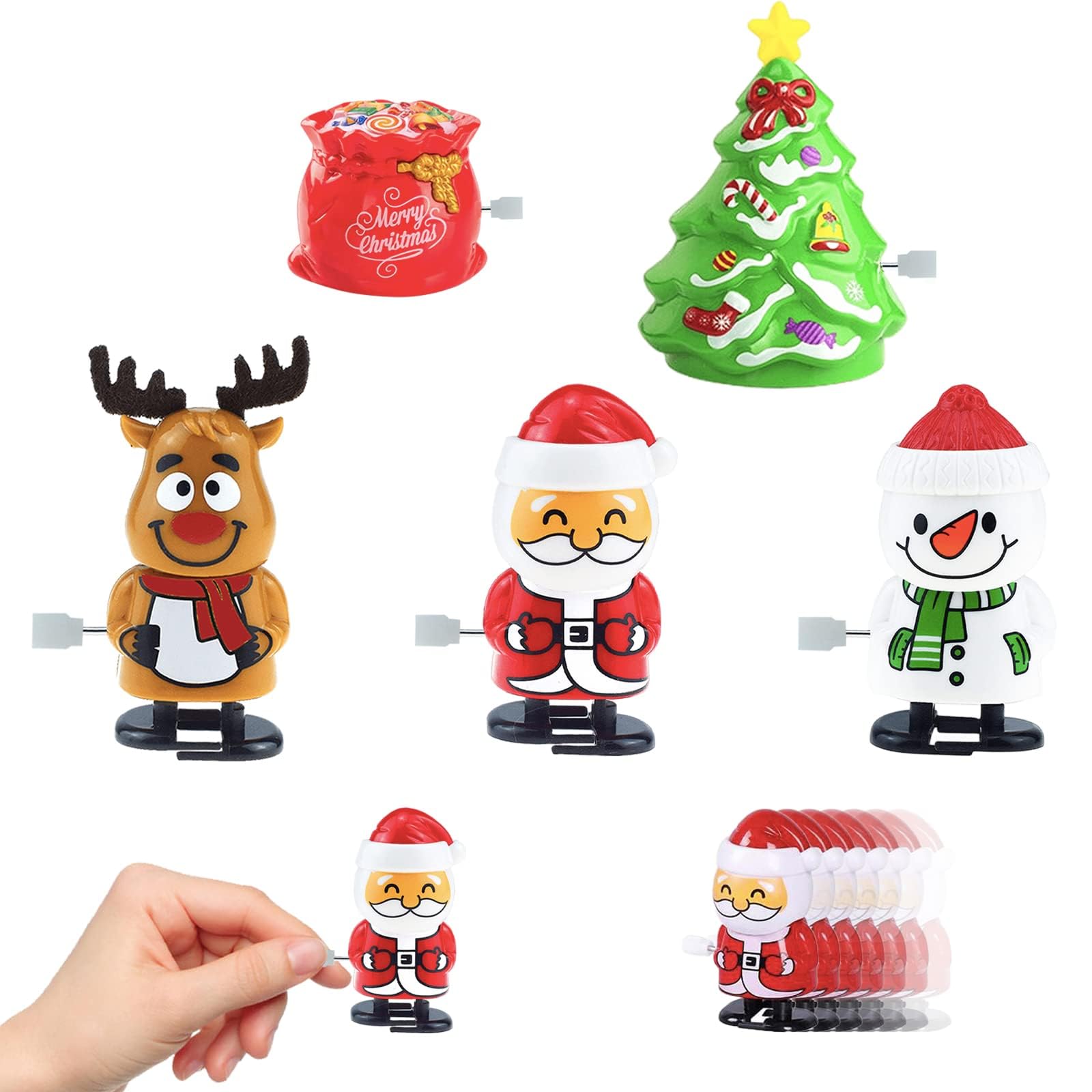Christmas Cracker Gift Fillers - 5Pack Wind Up Racing Toys, Shake Head Walking Clockwork Spring Jumping Toys for Stocking & Party Bag