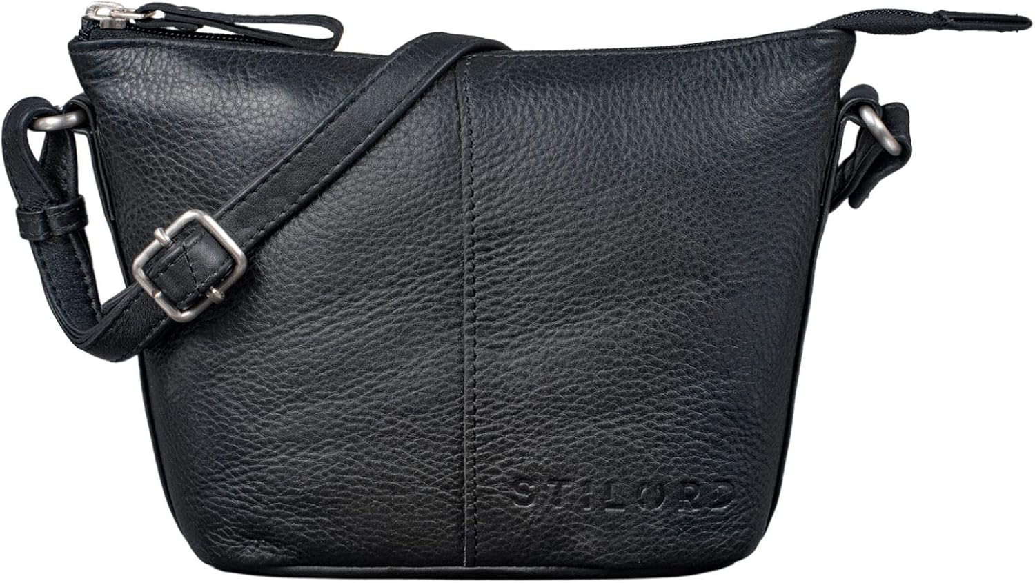 STILORD "Leila" Mini Leather Handbags for Ladies Vintage Shoulder Bag Small for Festival Disco Party XS Modern Crossbody Bag Women Genuine Leather Colour:Black