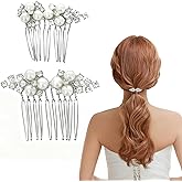 2Pcs Bridal Pearl Hair Comb and Wedding Hair Accessories with Rhinestone Hair Clip for Women (Silver)