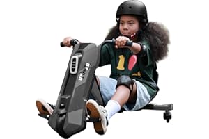 SAVEJOY Electric Go Kart for Kids Ages 6-12 - 12V Drifting Go Cart Shift - 360° Spin, Twist Grip, Stepless Speed, Max 5 MPH, 3 Adjustable Seat, Music, Drift Kart for Riders up to 132 lbs, Black