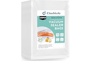 Cloudslucky Vacuum Sealer Bags for Food Quart 8"x12" 100 Pcs Seal a Meal Bag, Food Saver Bags Sous Vide Bags Pre-cut Thick BPA-Free Textured Heavy Duty Vacuum Seal, Meat Cheese Dry Goods
