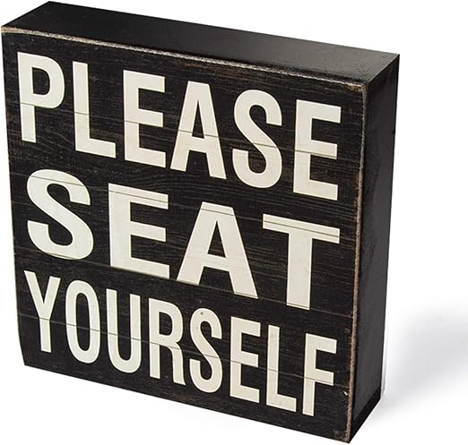 Amazon Com Yankario Farmhouse Funny Bathroom Signs Decor Classic Wooden Box Sign 6 Square Black White Please Seat Yourself Home Kitchen