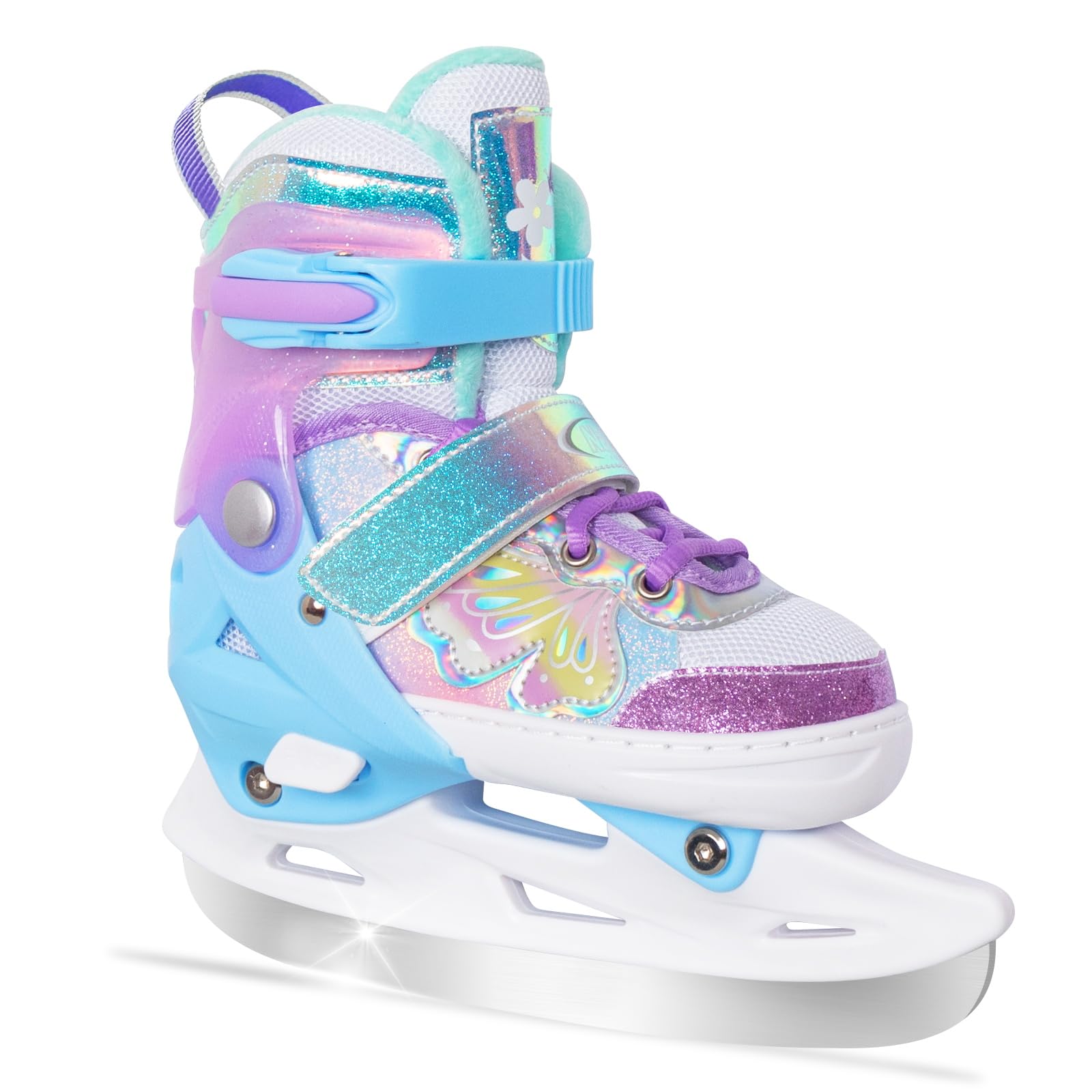 Photo 1 of Nattork Girls Ice Skates for Kids 4 Size Adjustable Butterfly Ice Skate with Fleece Lining for Outdoor & Rink Small(10C-13C) Purple