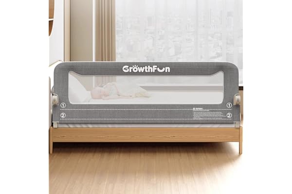 GrowthFun Foldable Bed Rail for Toddlers, 71in Reinforced Carbon Steel Frame&Connectors, Breathable Cationic Fabric - Safety Toddler Bed Rails for Queen, King, Twin, Full, No-Tool Setup.