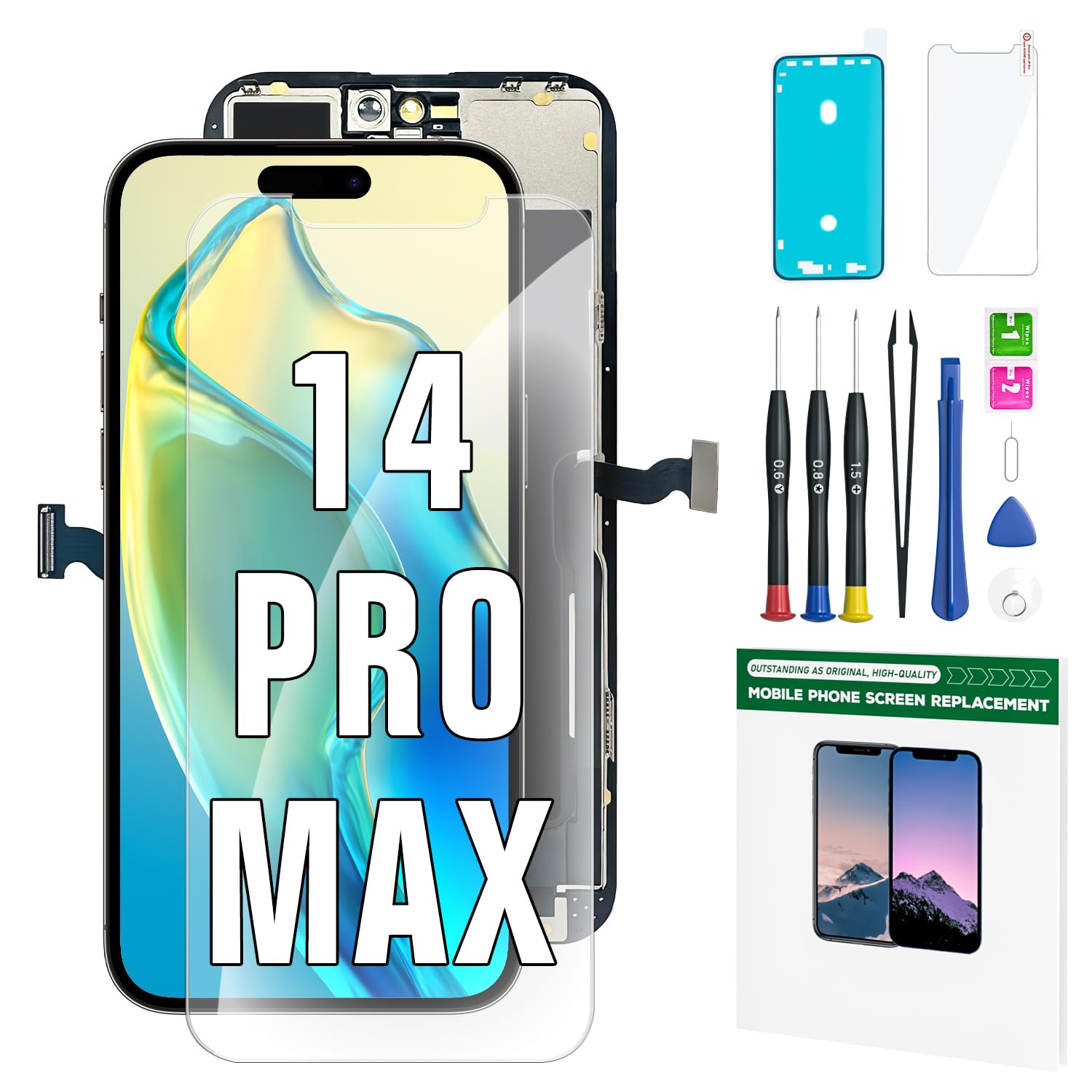 Photo 1 of FFtopu iPhone 14 Pro Max Screen Replacement Kit 6.7'' LCD Display 3D Touch Screen Digitizer Full Assembly Repair Kits Waterproof Frame Sticker+Screen Protector for A2651, A2893, A2894, A2895, A2896