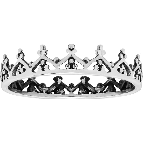 Oxidized Crown Tiara Queen Ring - .925 Sterling Silver Band, Sizes 4-10, Royal-Inspired Jewelry - View #2