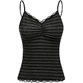 SOLY HUX Women's Y2k Tank Tops Striped Lace Trim Cami Tops Summer V Neck Fitted Camisole Shirts