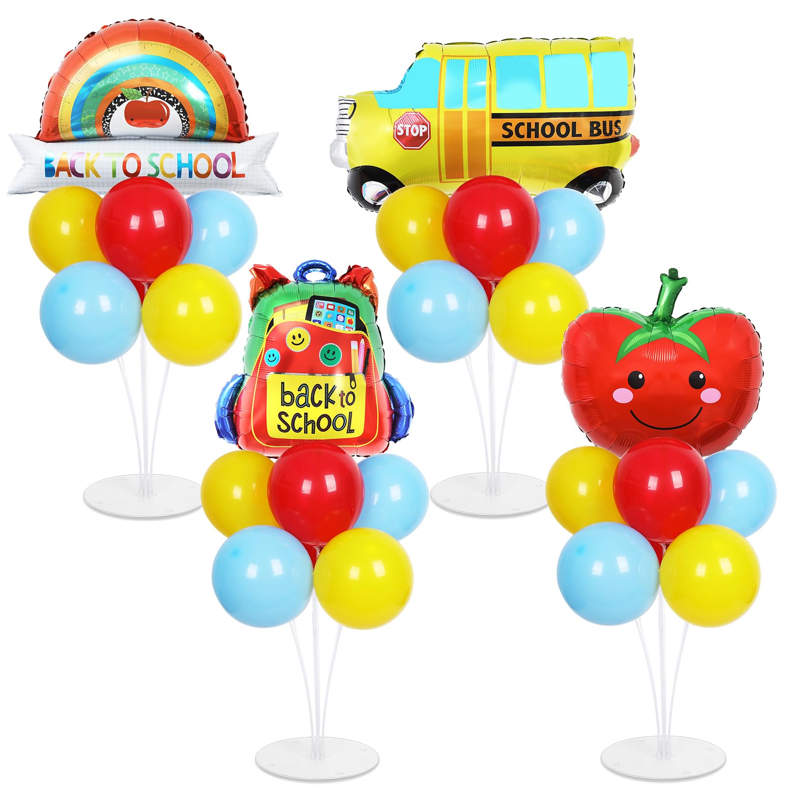 Photo 1 of 4 Set Back to School Party Balloons Stand Kit with Apple Rainbow Bus Schoolbag Foil Balloon School Themed Party Balloon Centerpiece for Table for Kindergarten Supplies Classroom Decoration