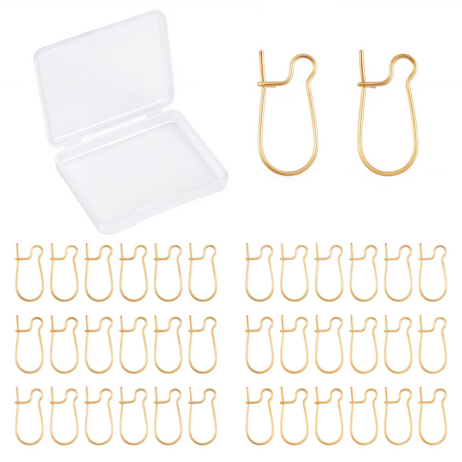 CREATCABIN 1 Box 100pcs Kidney Ear Wires 18K Gold Plated U-shaped Earring Hooks Earring Components Long Dangle Earrings DIY Jewellery Making 9 x 19mm