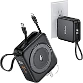 NOPBER 6-in-1 Magnetic Portable Charger 10000mAh – 22.5W Fast Charging with AC Wall Plug Built-in USB-C & Lightning Cables for iPhone 17/16/15/14/13/12, Android & Samsung (Black)