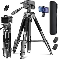 Camera Tripod, 74" DSLR Camera Tripod with 2 QR Plates for Sony/Nikon/Canon, Lightweight Video Tripod Stand for Travelling, P