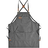 Aoomzoon Canvas Aprons for Men Chef Apron, Work Apron with Large Pockets - 16oz Heavy Duty Cross Back, BBQ, Cooking