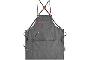 Aoomzoon Canvas Aprons for Men Chef Apron, Work Apron with Large Pockets - 16oz Heavy Duty Cross Back, BBQ, Cooking