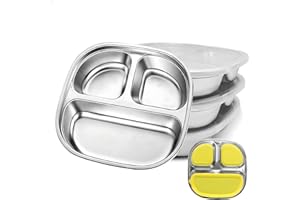 TAOceeXI Stainless Steel Kids Plates with Suction Base & Lids | 3-Pack Non-Toxic Toddler Dinnerware Set | 316L Dishwasher-Safe, Spill-Proof Design for Daycare, Travel, Home Use