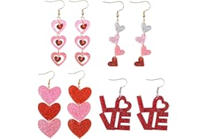 IKANOO 4 Pairs Valentine's Day Earrings for Women Love Heart Dangle Earrings Valentines Day Gifts for Wedding Decoration Valentine's Day Jewelry