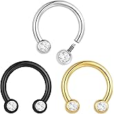 Pierced Koala 2PCS Titanium Implant Grade Internally Threaded Nose Rings Horseshoe Circular Barbell Septum Jewelry 16G Nose Ear Piercing Jewelry Conch Helix Rook Lip Nipple Cartilage Earrings