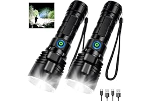 MILAOSHU Rechargeable Flashlights 900,000 High Lumens - 2 Pack, 12 Hours Powerful LED Flash Light with 3 Modes, Super Bright & IPX5 Waterproof Torch for Camping, Home, Emergencies