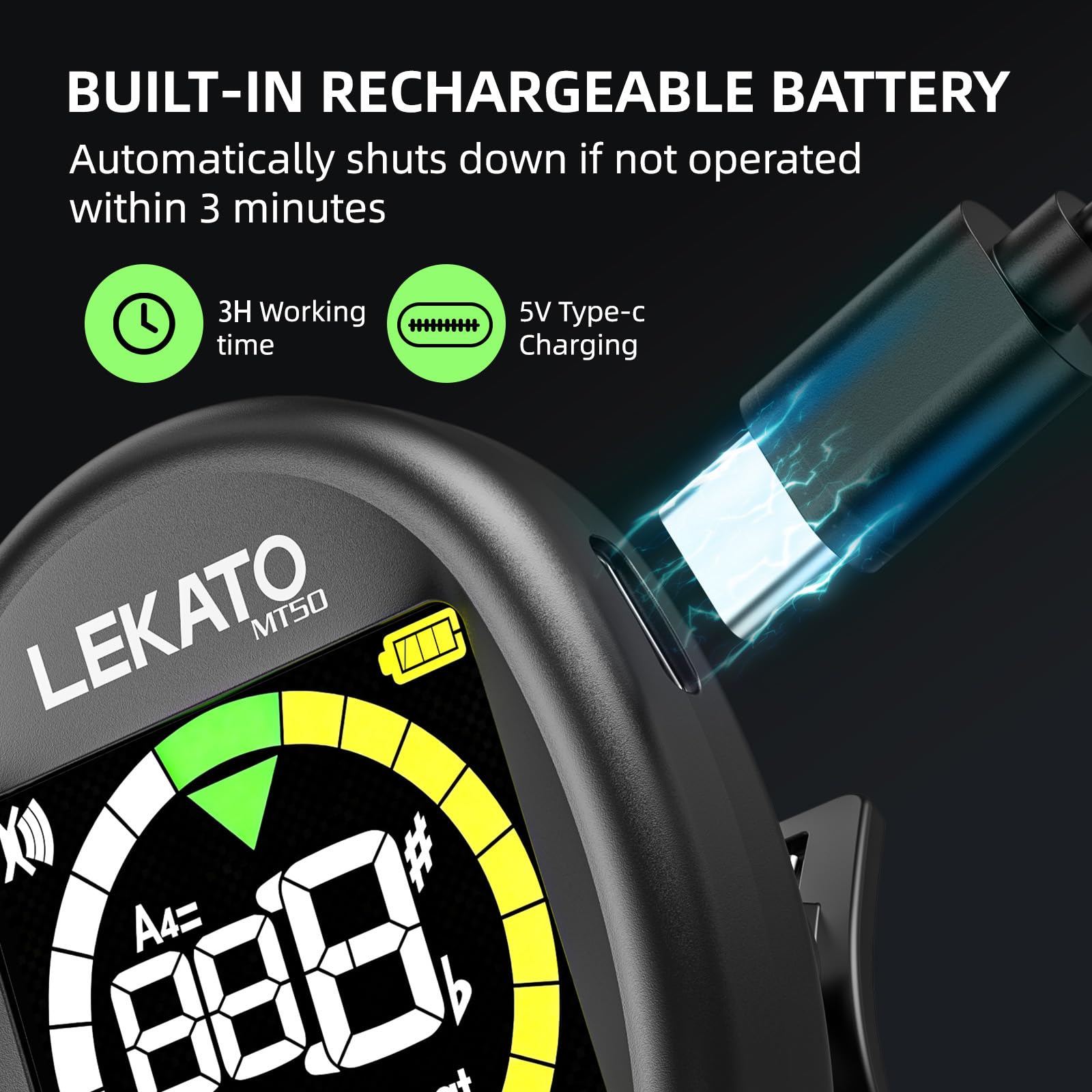 3 in 1 Stimmgerät Gitarre, Metronom-Tongenerator,LEKATO Wiederaufladbares chromatisches tuner mit Farbdisplay und Metronom, Clip-On Tuner für Gitarre, Bass, Ukulele, Violine und andere Instrumente 6