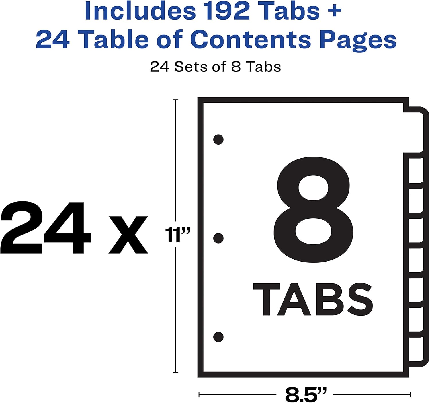 Avery 8-Tab Dividers for 3 Ring Binders, Customizable Table of Contents, Multicolor Tabs, 24 Sets (11168) : Binder Index Dividers : Office Products