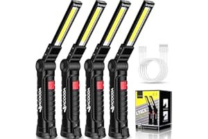 VICOODA LED Rechargeable Work Light with Magnetic Base, Hanging Hook, 360° Rotate, 5 Modes, USB Portable Mechanic Light for Car Repair, Grill, Outdoor, Emergency, Tight Spaces (4 Pack)