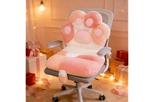Adorable Cat Paw Office Chair Cushion with Memory Foam, Non Slip Base, Cute Plush Chair Pillow for Girls, Comfort Back Suppor