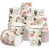 WRAPAHOLIC 50 Pcs Floral Paper Cups - 9 oz Pink Flower Disposable Cups, Coffee Cups, Hot/Cold Beverage Drinking Cups for Water Juice, Perfect for Home, Office and Party Supplies