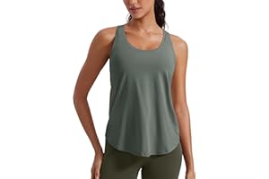 CRZ YOGA Womens Pima Cotton Racerback Workout Tank Tops Scoop Neck Athletic Loose Sleeveless Shirts