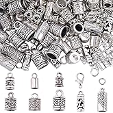 SUNNYCLUE 1 Box 230Pcs Cord End Caps Leather Cord Ends Tibetan Style Antique Silver Kumihimo Bracelet Crimps Lobster Claw Clasps Open Jump Rings for Jewelry Making Accessories DIY Crafts Supplies