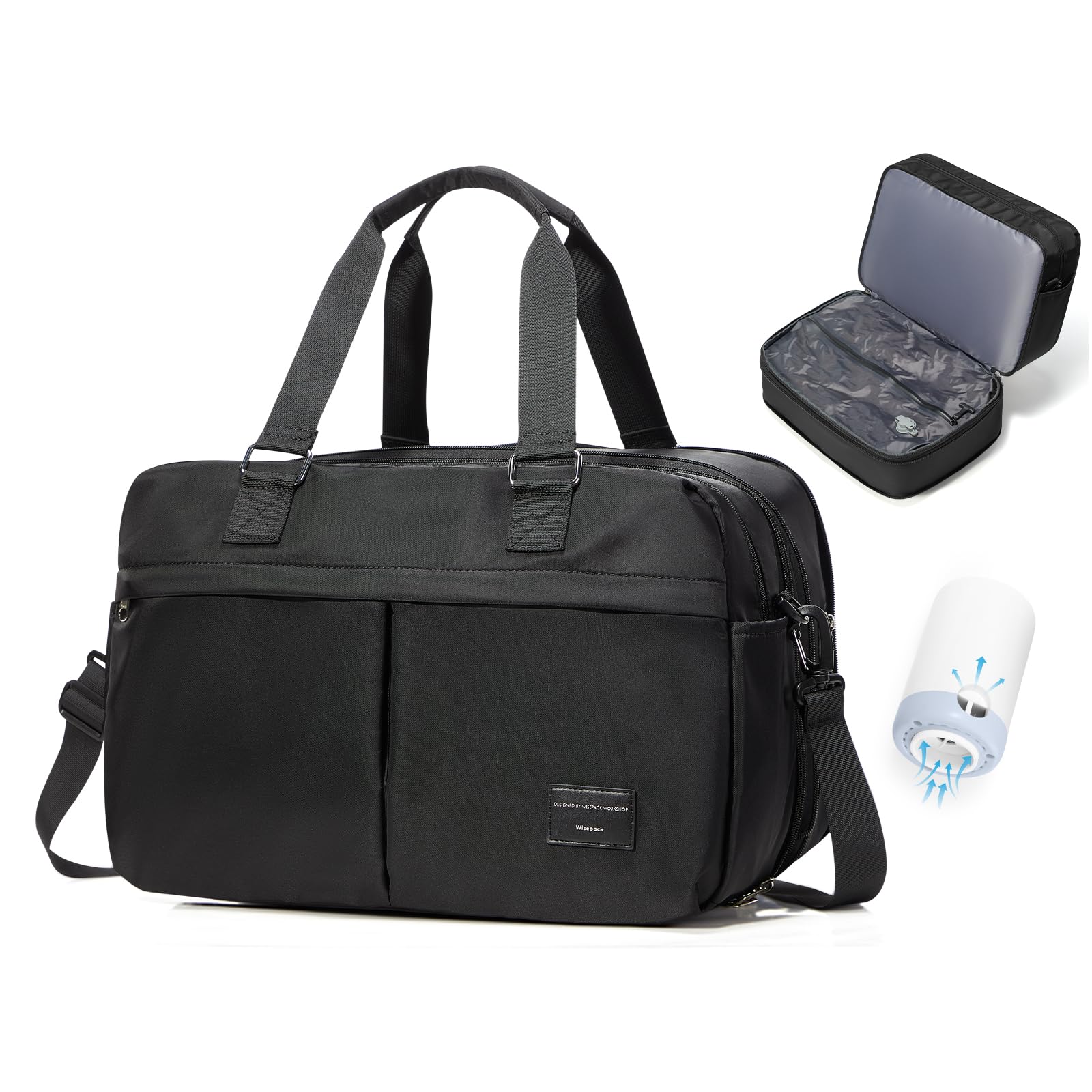 Vacuum Travel Bag with Air Pump Expandable Seal Compression Personal Item Carry on Bags for Airlines Travel Duffle Bags for Women Weekender Overnight Bag Sports Gym Tote Bag Black Image