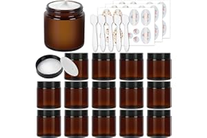 Betrome 4 oz Amber Glass Jars 15 Pack,120ml Round Empty Cosmetic Containers, Face Lotion Cream Storage Jars with White Inner 