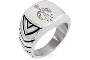 Tioneer Stainless Steel Artemis Greek Goddess of Moon Chevron Pattern Biker Style Polished Ring