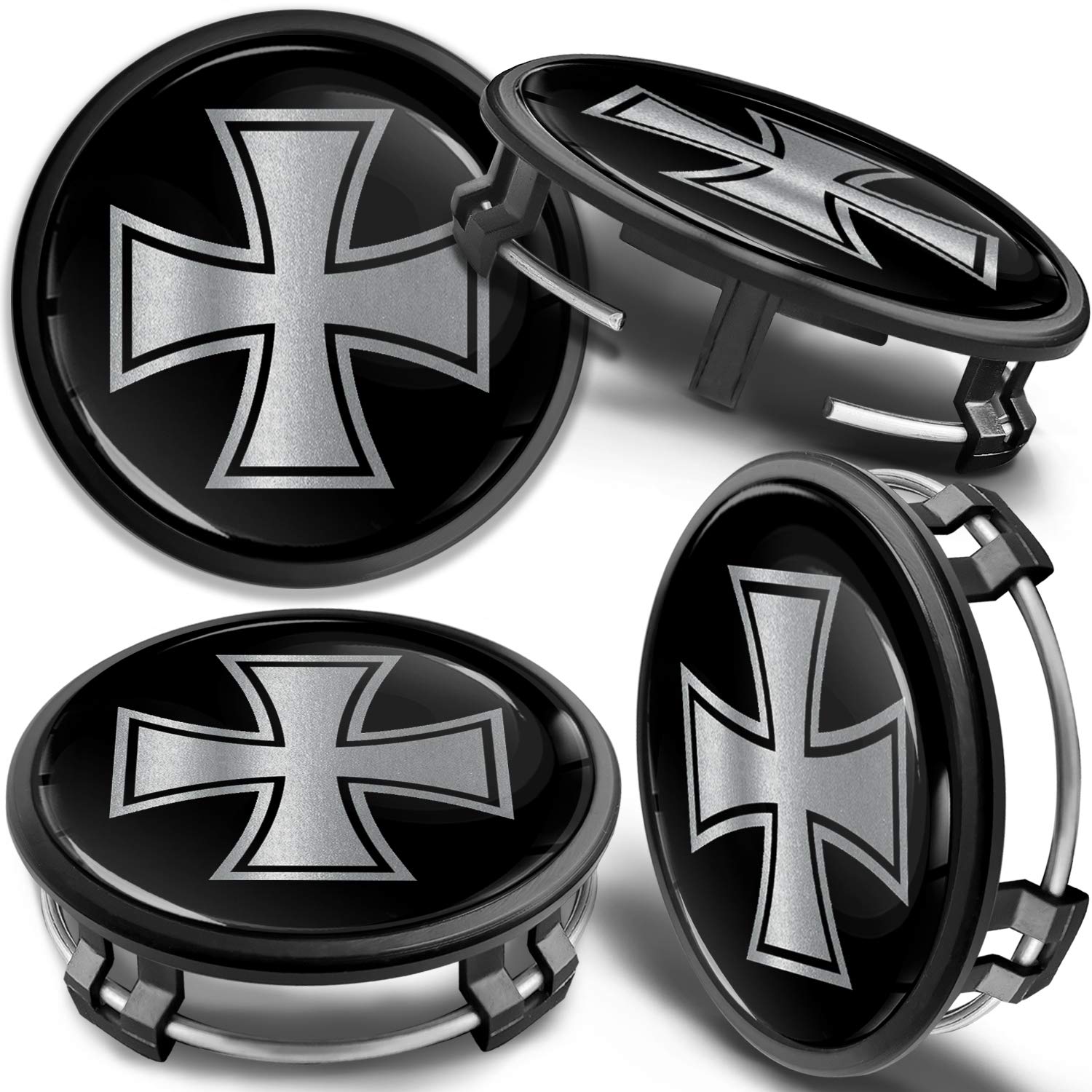 SkinoEu 4 x 75mm Wheel Centre Alloy Hub Center Caps Compatible for Part Numbers B66470207 / B66470200 Hubcaps Black Silver CMZ 8