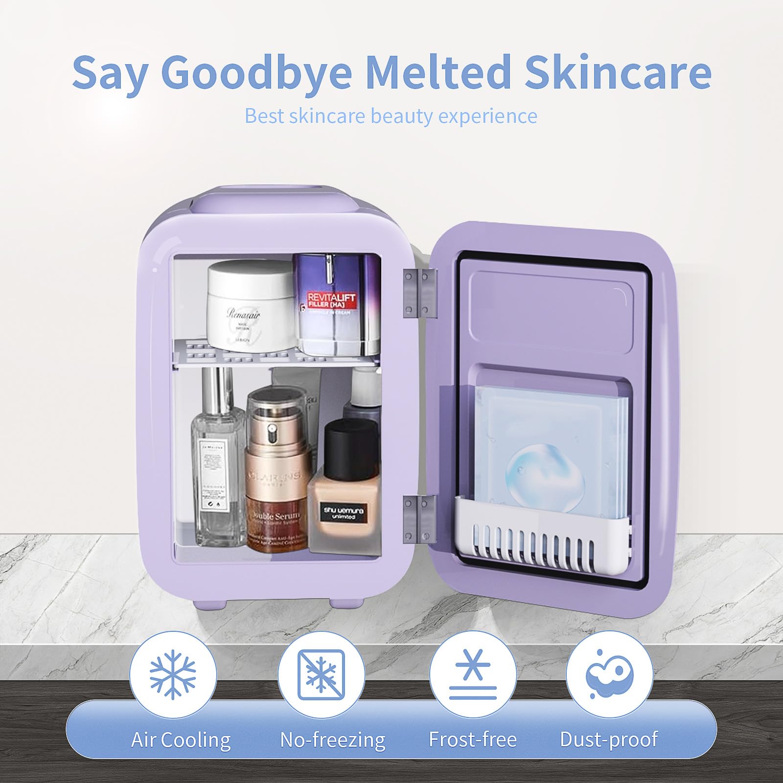 YASHE Mini Fridge, 4 Liter Makeup Fridge, 110V AC/ 12V DC Thermoelectric Cooler and Warmer Small Fridge for Bedroom, Drink, Dorm, Car, Purple