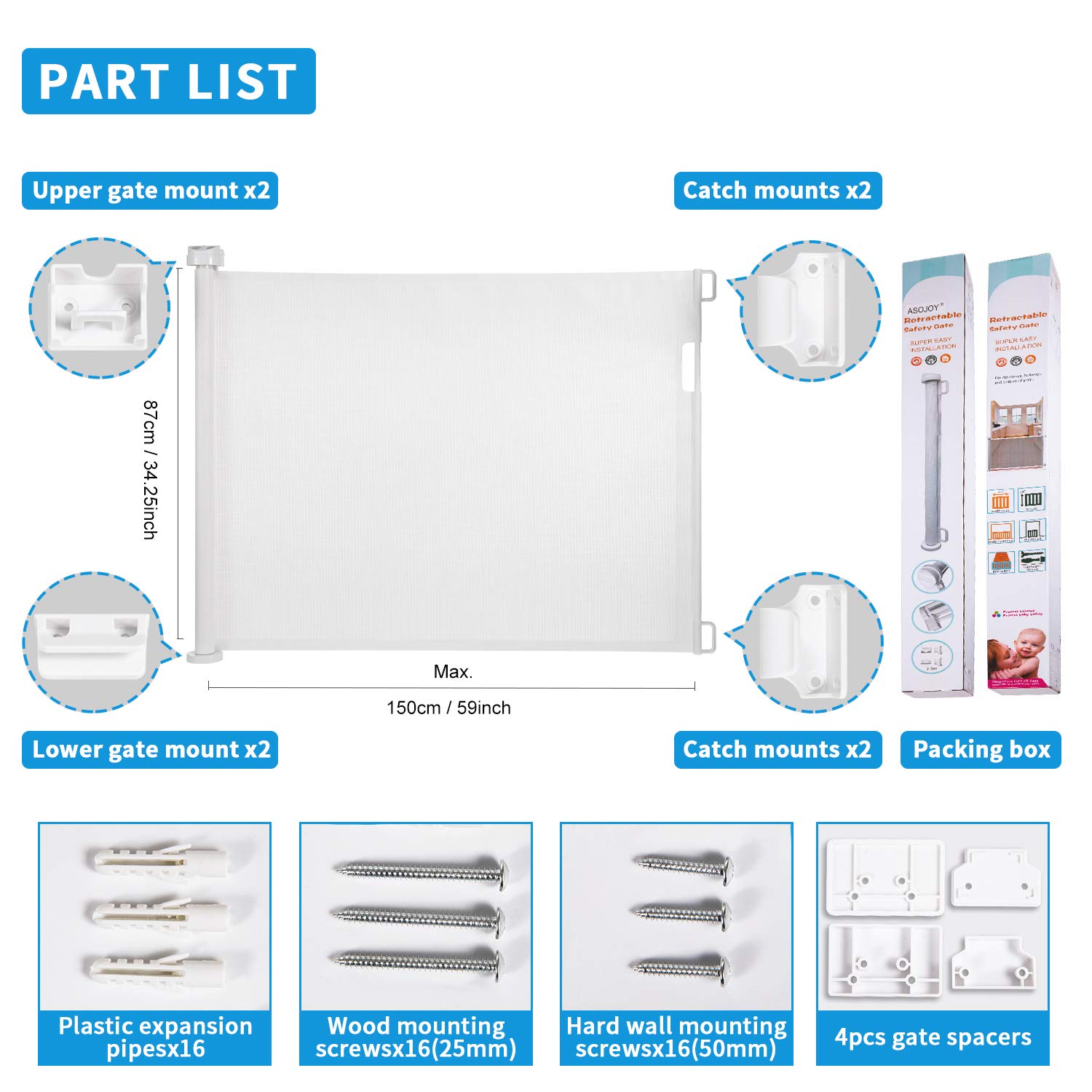 retractable baby gate 150cm