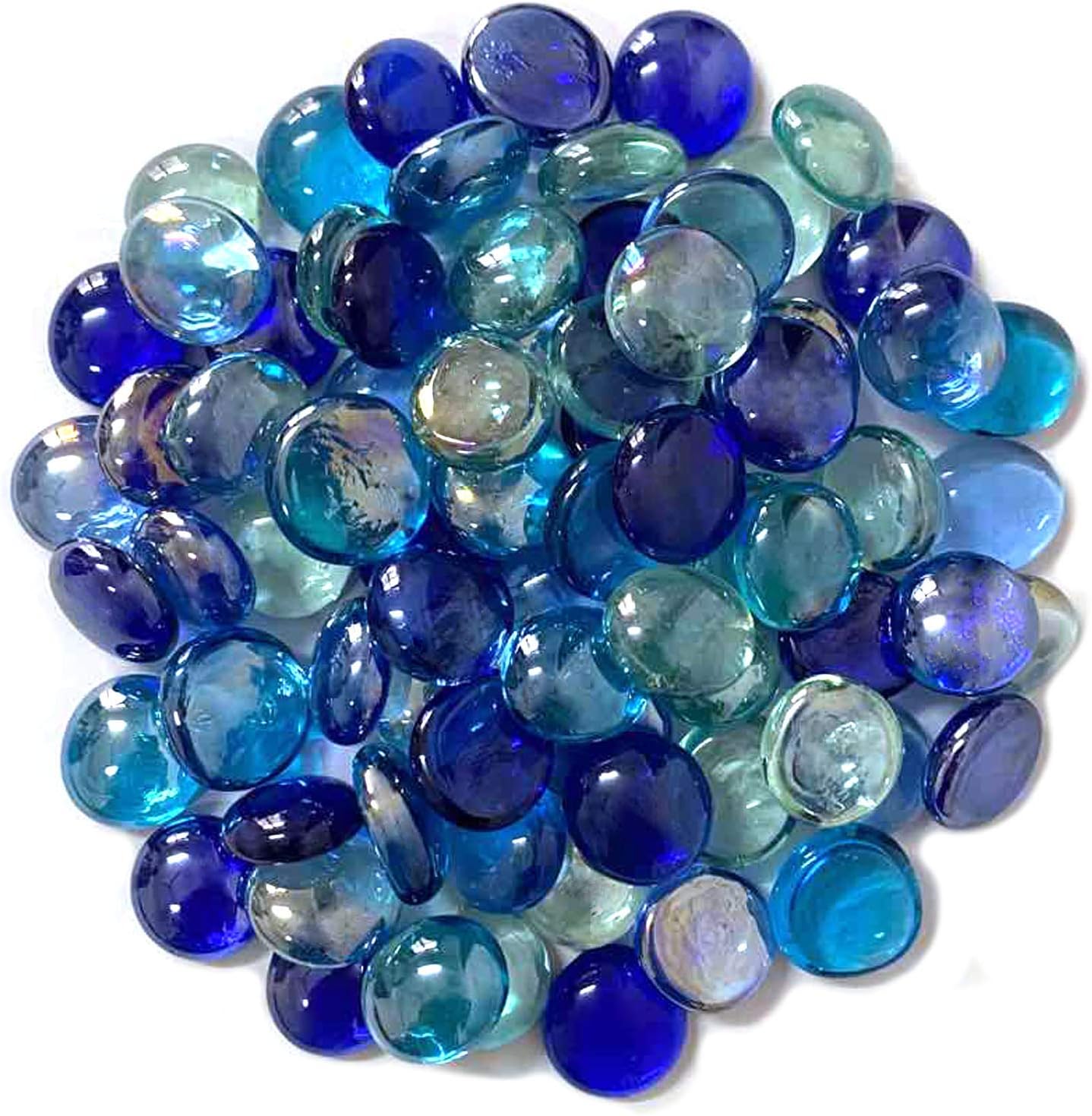 Blue Flat Glass Marbles 1Lb, Pebbles, Stones, Gems for Vase