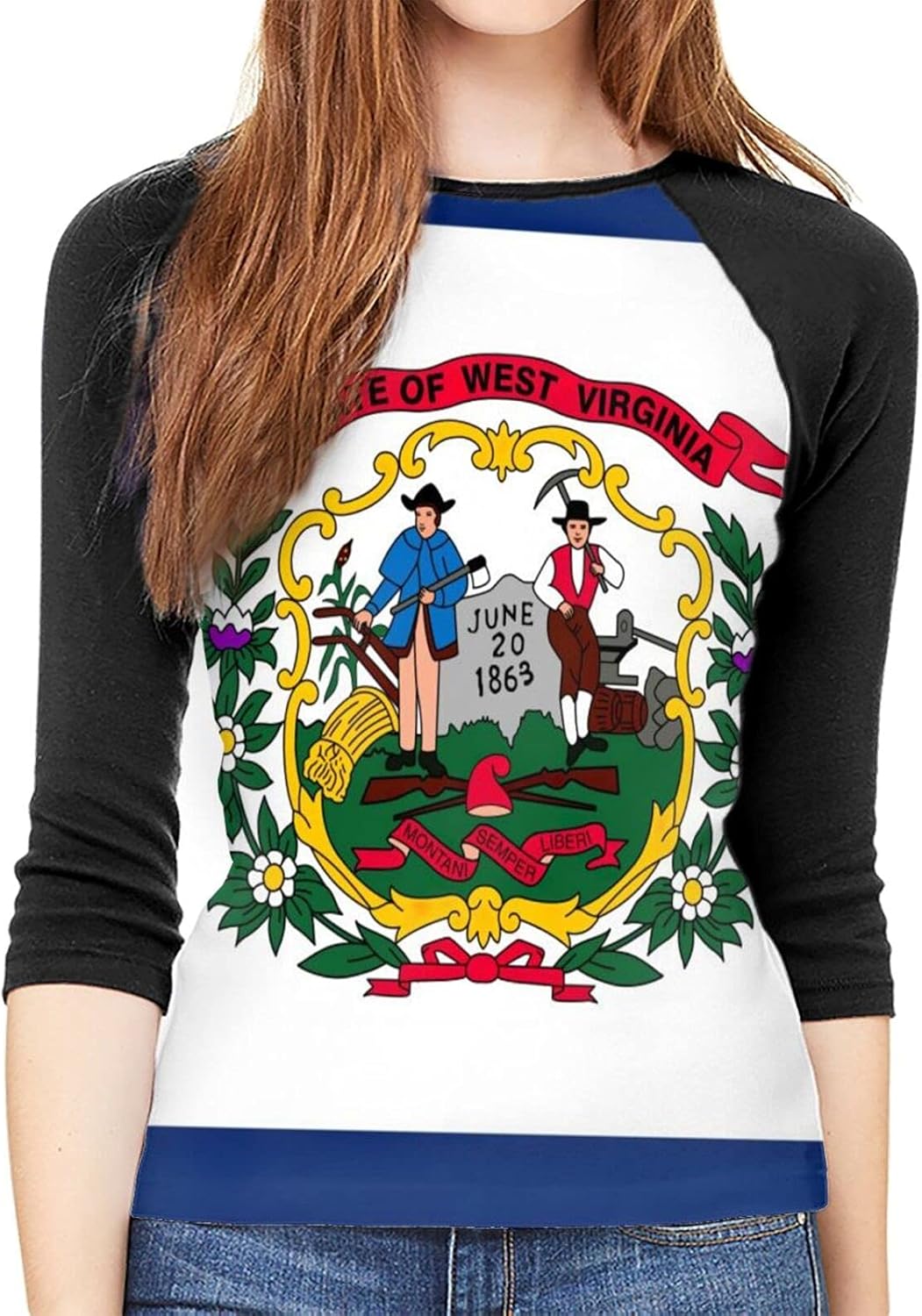 West Virginia Flag Women's ClassicFit 3/4 Sleeve VNeck TShirt