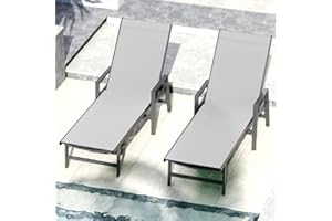 WOAJNQO Aluminum Chaise Lounge Chair Outdoor (Set of 2) -Patio Lounge Chair with Wheels and 5-Position Adjustable Backrest and Outdoor Recliner Full Flat Tanning Chair for Beach,Patio,Lawn,Pool,White