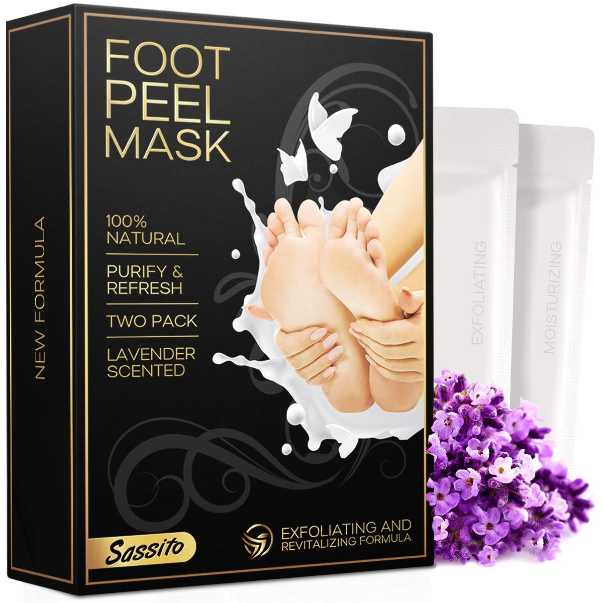 Foot Peel Mask - 2-Pack - Exfoliating Lavender Scented Booties for Cracked Heels, Dead Skin, Calluses - Revitalizing Formula Makes Your Feet Baby Soft