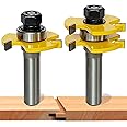 2 PCS Tongue and Groove Router bit Set，Router bits 1/2 Shank，Tongue and Groove Router bit，Router bits for Woodworking，Mortise and Tenon Tools，3-Tooth Adjustable T-Shaped Wood Router bit