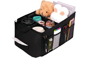 HEYSKAY Back Seat Car Organizer with Tissue Box, Coffee Cup Holder, Toy & Book Storage (Black)