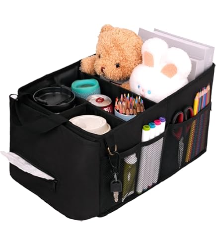 Car Back Seat Organizer With Cup Holders & Mesh Pockets - Road Trip Essentials For Kids & Adults | Grey
