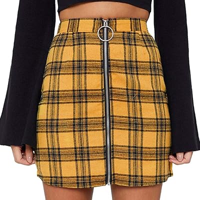 Plaid Mini Brown Plaid Skirt Amazon MISYAA Women's High
