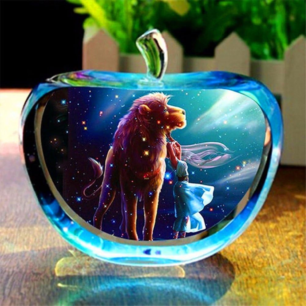 12 Constellation Clear Rare Crystal Glass Apple Model Figurines Paper Weights Natural Stones and Minerals Photo Customized Crystals for Home Decor (Leo)