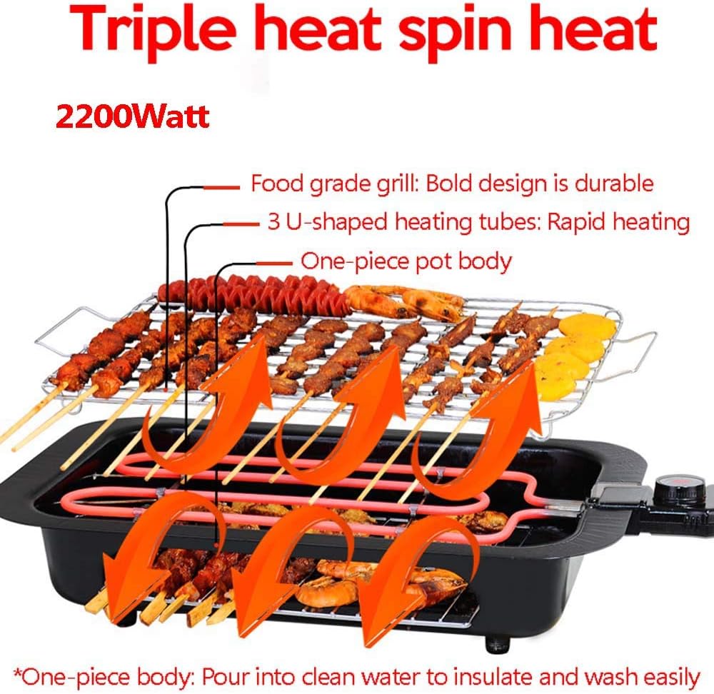 review Smoke Free Electric Grill Indoor Teppanyaki Grill with 2Interchanable Non-Stick Grill Net, 5 Levels Adjustable Heat Control, 2 Layers Extra Large Surface