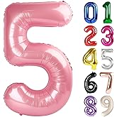 5 Balloon - Pearlescent Pink Birthday Number Balloons, 40 Inch Large Foil Balloons for Men Women Boys Girls Pearlescent Pink Themed Birthday Decorations