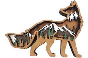 Laozai Wooden Forest Animals Fox Decor Cabin Rustic Decor Wall Decorations Mountain decor for Bedroom Living Room Table Decorative